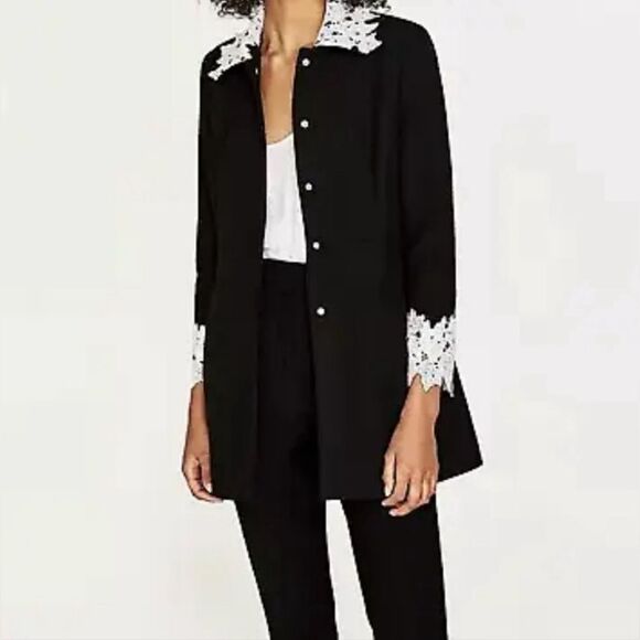 ZARA Guipure Frock Coat Black & White Lace Embroidered M - Picture 1 of 10